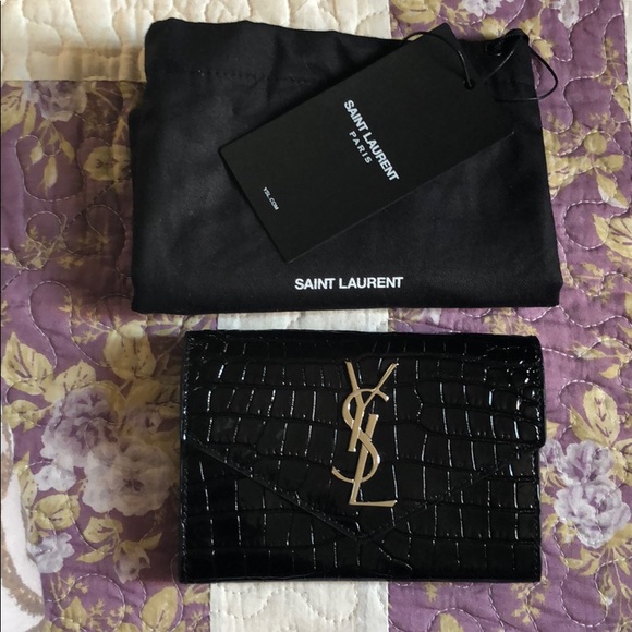 Saint Laurent Black Croc-Embossed Wallet - Picture 1 of 15